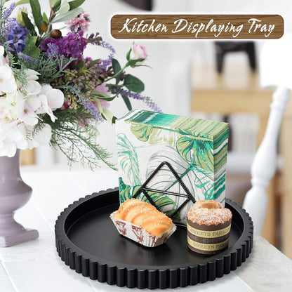 Handmade 12In Decorative Tray for Coffee Table Tray Decor, Black Wooden Decorative round Tray for Kitchen, Living Room, Home Decor3