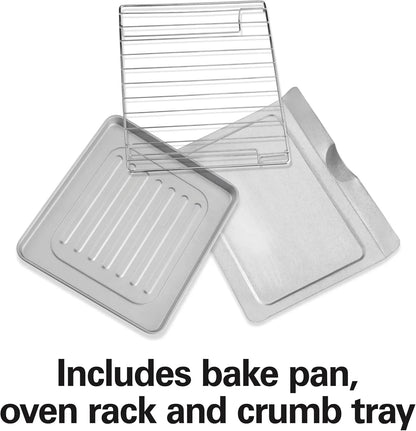Easy Reach 4 Slice Countertop Toaster Oven | Roll-Top Door for Easy Access | Bake, Broil & Toast Functions | 200 to 450ºf Adjustable Temp | Auto Shutoff | Silver6