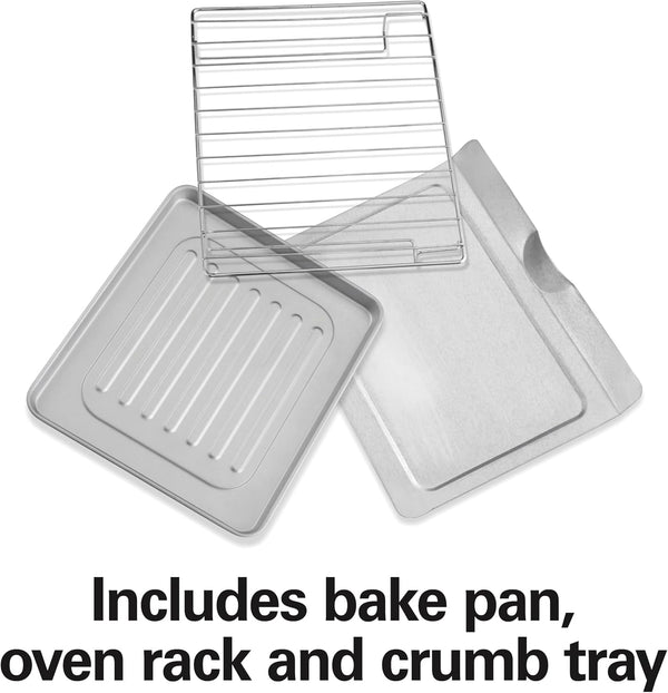 Easy Reach 4 Slice Countertop Toaster Oven | Roll-Top Door for Easy Access | Bake, Broil & Toast Functions | 200 to 450ºf Adjustable Temp | Auto Shutoff | Silver6