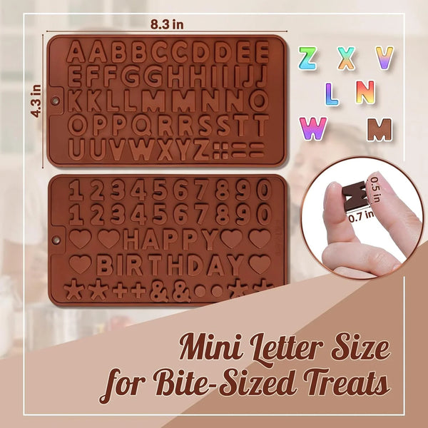 Letter Molds Silicone for Chocolate 2PCS, Small Mini Size for Alphabet Decorating Birthday Cake Strawberries Lollipop Fondant, Heart Shaped Gift Choice, Non-Stick BPA Free Moulds5