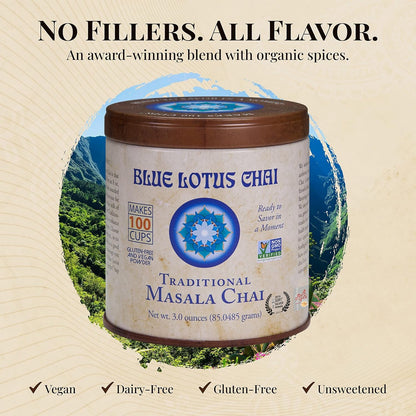 '- Traditional Masala Chai - Makes 100 Cups - 3 Ounce Masala Spiced Chai Powder with Organic Spices - Instant Indian Tea No Steeping - No Gluten3