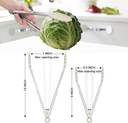 Premium Stainless Steel Locking Kitchen Tongs with Silicon Tips, Set of 2-9" and 12",Khaki8