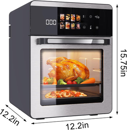 18QT Large Air Fryer Oven with Touch Screen Display, 10-In-1 Air Fry, Roast, Bake, Broil, Dry, Frozen, Proof Combo with Window, Family-Size, Multi-Function, Healthy Cooking 120V2