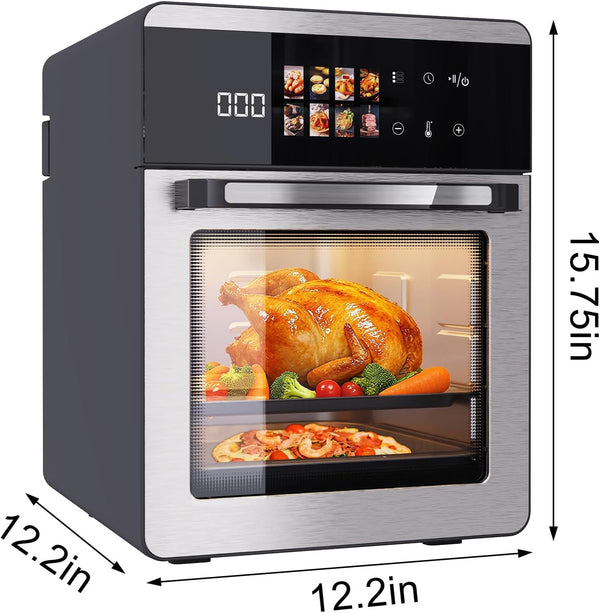 18QT Large Air Fryer Oven with Touch Screen Display, 10-In-1 Air Fry, Roast, Bake, Broil, Dry, Frozen, Proof Combo with Window, Family-Size, Multi-Function, Healthy Cooking 120V2
