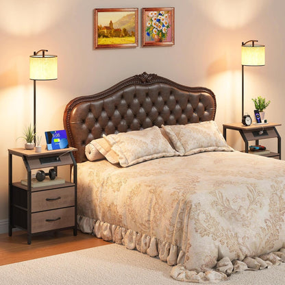 End Table with Floor Lamp, Nightstand with Charging Station, Floor Lamp Table with 3-Color Temperature Bulb, Bedside Table Night Stand with 2 Drawers for Bedroom, Living Room, Greige3
