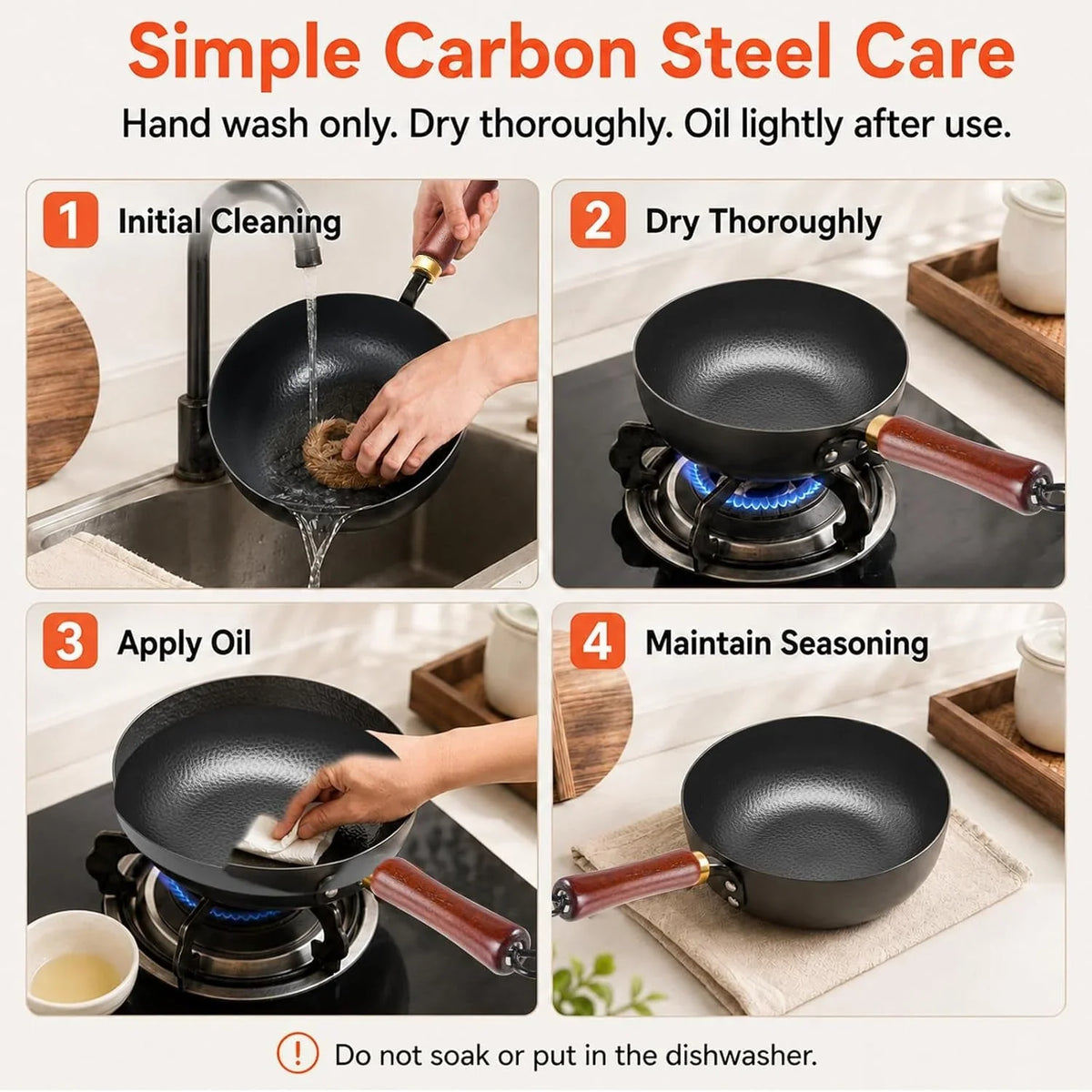 8-inch-carbon-steel-wok-with-lid-flat-bottom-gas-and-induction-hammered-carbon-steel-1-6-qt-capacity-removable-beechwood-handle-uncoated-for-noodles-eggs-sauces-and-1-2-servings
