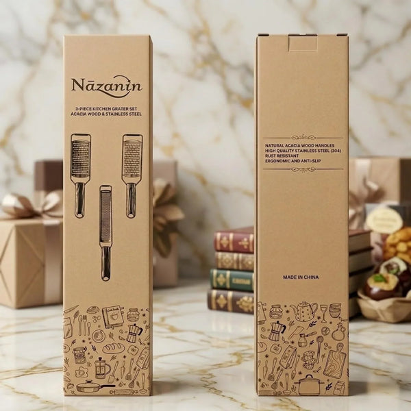 3-Piece Stainless Steel Cheese Grater & Zester Set W/Acacia Wood Handles – for Parmesan, Lemon Zest, Ginger, and Spices8
