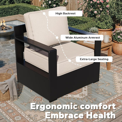 Outdoor Aluminum Furniture Set, 5-Piece Patio Conversation Set, 4 Chairs and 1 Sofa, All-Weather Metal Frame, 6" Thick Removable Cushions, Deep Setting for Garden, Poolside and Porch4