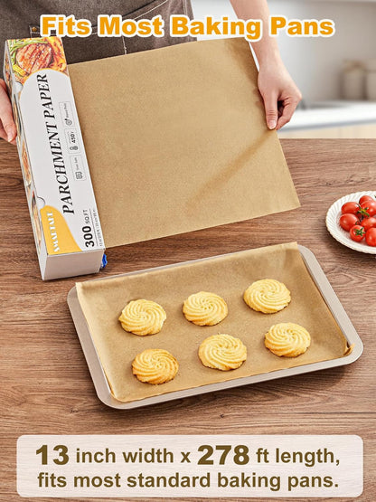 Parchment Paper Roll for Baking, 13 in X 278 Ft, 300 Sq.Ft | Unbleached Non-Stick Baking Paper with Slide Cutter, Heavy-Duty & Extra Long, Oven Safe, for Cooking, Grilling, Frying2