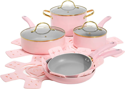 Epic Nonstick Pots and Pans Set, Multi-Layer Nonstick Coating, Tempered Glass Lids, Soft Touch, Stay Cool Handles, Made without PFOA, Dishwasher Safe Cookware Set, 12-Piece, Pink1