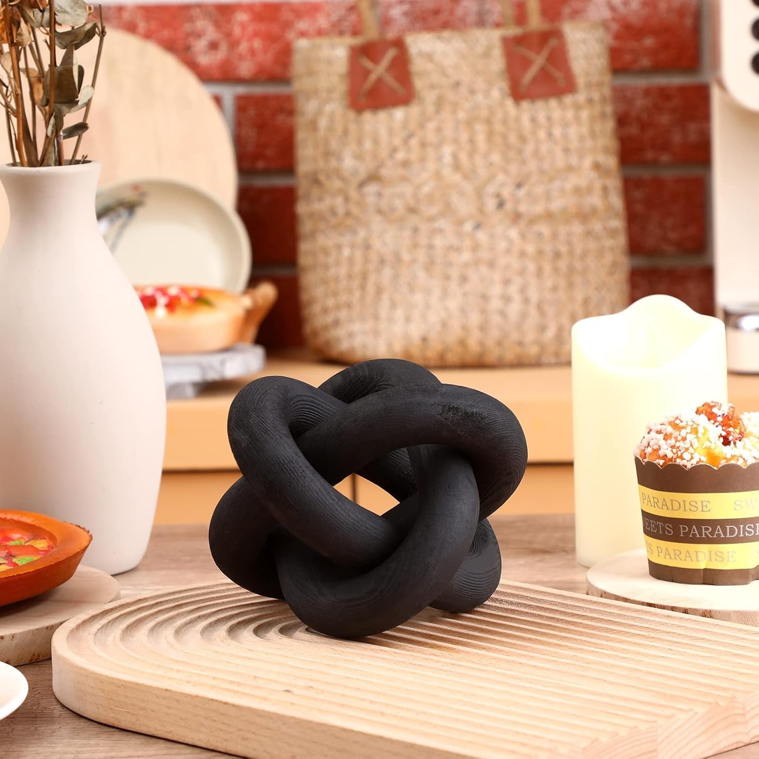 3-link-wood-knot-decor-rustic-table-shelf-home-decor-accents-black-hand-carved-chain-link-boho-decorative-knot-for-coffee-table-bookshelf-modern-rustic-accents-for-living-room-bedroom