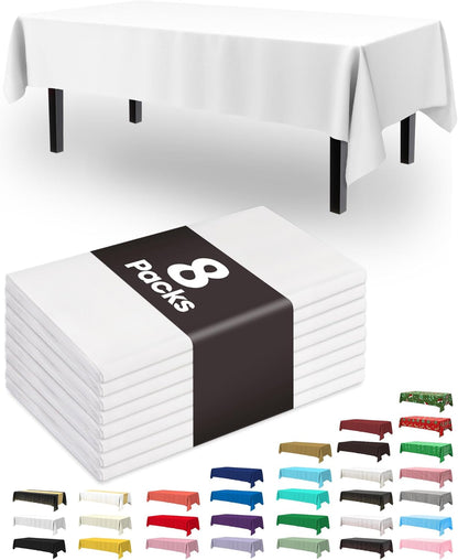 Plastic Table Cloth Disposable 8 Pack, 54 X 108 Inch Table Cloths, Party, Picnic, Wedding, Decorative Tablecloths, Rectangle, White Plastic Cover, Leakproof & Sturdy, White | Party Supplies, Wedding, Picnic, Leakproof & Sturdy, White, Tablecloth, Table Cover1