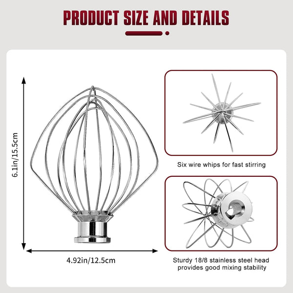 Whole Stainless Steel K45WW Whisk Attachment for Kitchenaid 4.5-5 Tilt-Head Mixer, Dishwasher Safe Wire Whip for Kitchen Aid3