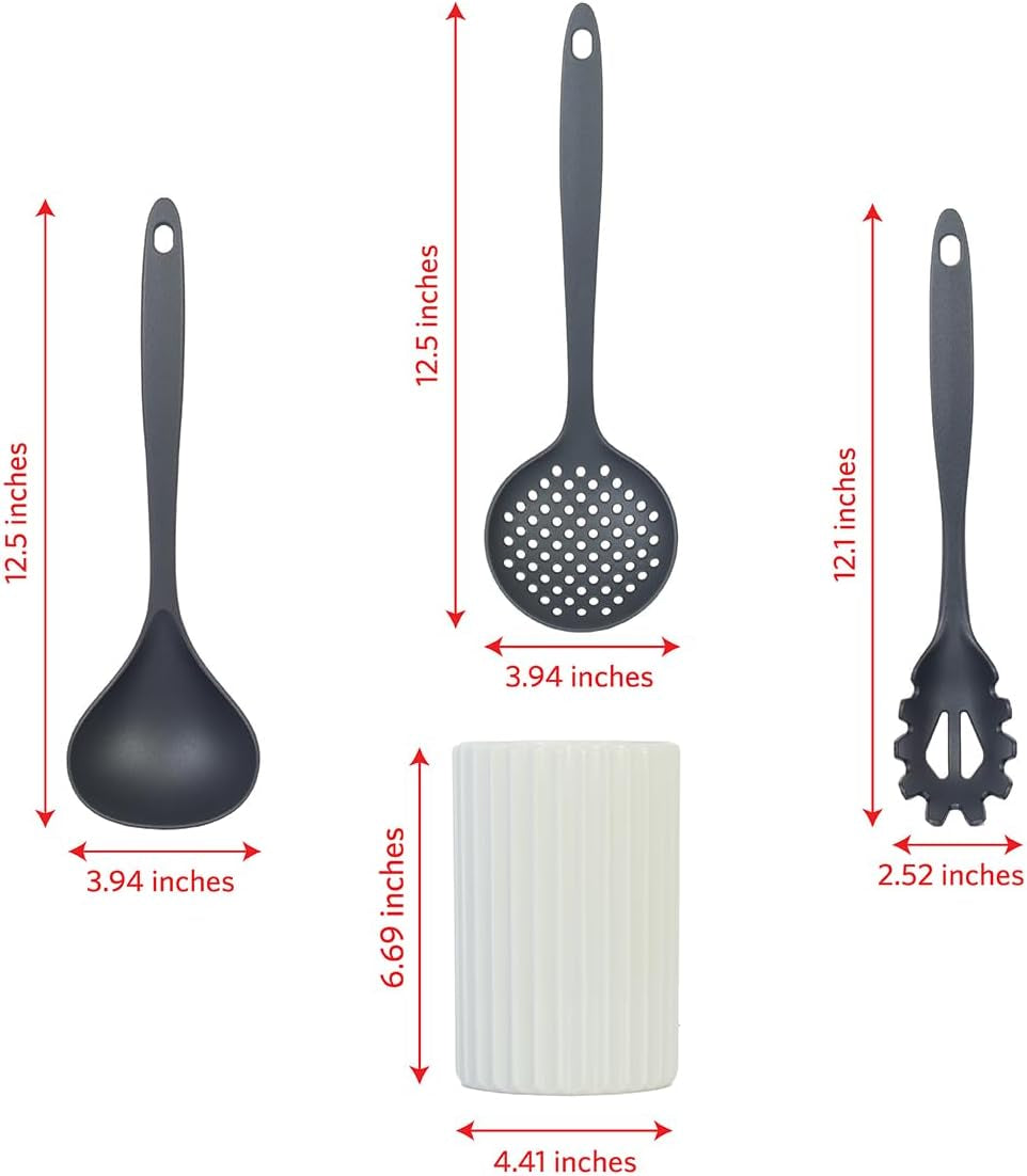 kitchen-utensils-set-8pcs-nonstick-cooking-tools-with-utensil-holder-nylon-spoon-ladle-skimmer-spaghetti-server-and-turner-spatula-set-dishwasher-safe-grey
