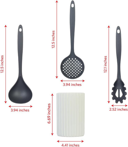 Kitchen Utensils Set, 8Pcs - Nonstick Cooking Tools with Utensil Holder - Nylon Spoon, Ladle, Skimmer, Spaghetti Server, and Turner Spatula Set - Dishwasher Safe, Grey4