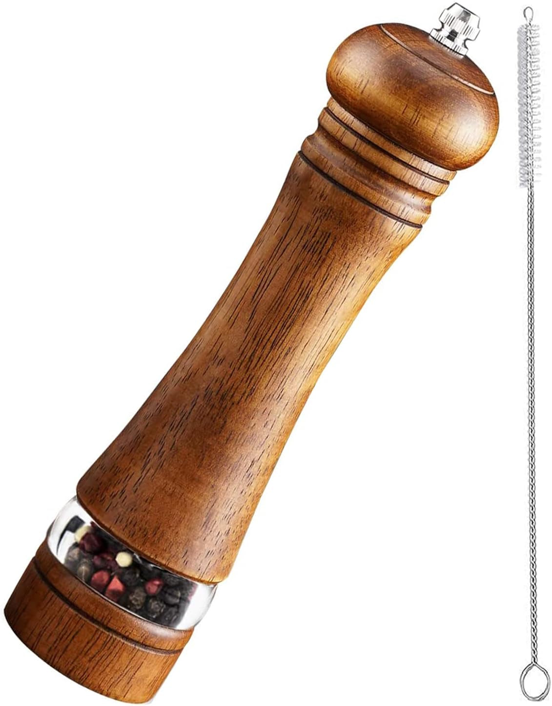 pepper-grinder-salt-grinder-wooden-pepper-mill-grinder-w-adjustable-coarse-8-inch-tall-wood-refillable-manual-pepper-grinder-mill-peppermill-for-black-peppercorn-easy-clean-w-cleaning-brush