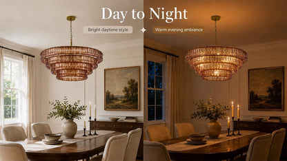 40 Inch Modern round Amber Crystal Glass Chandelier, Large 4-Tier 10 Lights Gold Luxury Hanging Light Fixture, for Dining Room, Kitchen Island, Living Room, Entryway (Included E12 Bulbs)5