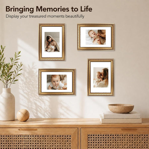 8X12 Vintage Picture Frame with 6X8 Mat, Elegant Retro 8 by 12 Photo Frame with Shatter-Resistant Plexiglass for Wall or Tabletop Display, Gallery Decor & Gift, Gold, 1 Pack9