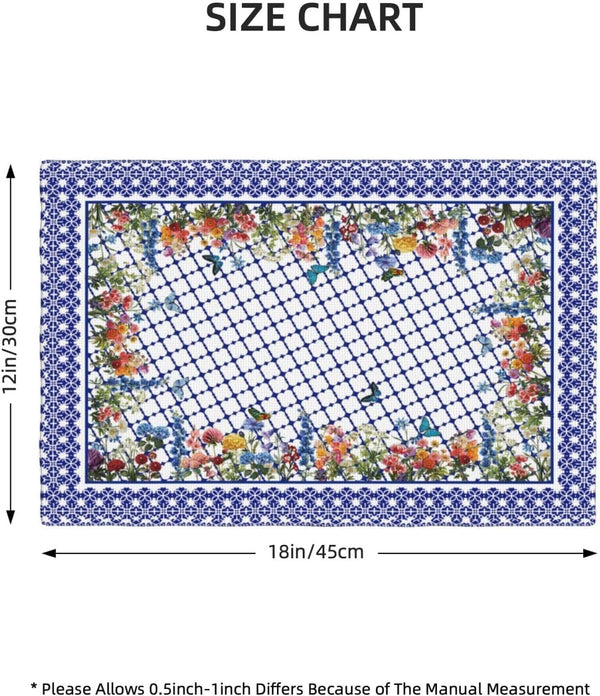 Navy Blue White Placemats Set of 4, Chinoiserie Vintage Table Mats Non-Slip Washable, Wildflowers Colorful Linen Place Mats for Kitchen Dining Home Party Indoor Outdoor Table Decor8