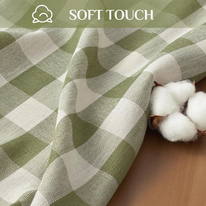 Outdoor Checkered Tablecloth, Linen Cotton Gingham Table Cloths for 6 Foot Rectangle Tables with Tassel, Heavy Duty Wrinkle Free Plaid Table Cover for Picnic Camping - 55 X 84 Inch, Sage4
