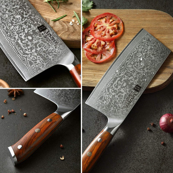 7 Inch Chinese Meat Cleaver Knife – 67 Layers Damascus Steel Butcher Knife, Ultra Sharp Kitchen Cleaver for Meat & Vegetable, with Natural Rosewood Handle5