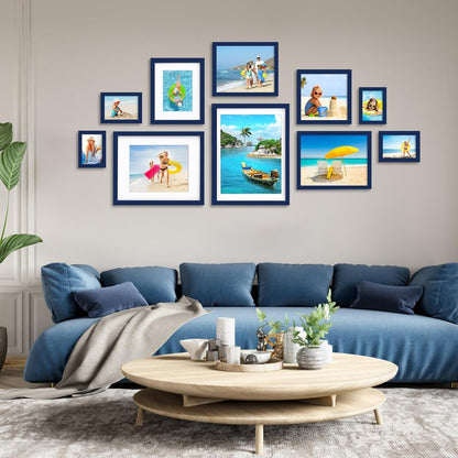 5X7 Picture Frame Made of Solid Wood,Covered by Plexiglass Display Pictures 3.5X5/4X6 with Mat or 5X7 without Mat for Table Top Display and Wall Mounting Photo Frame, Navy Blue6