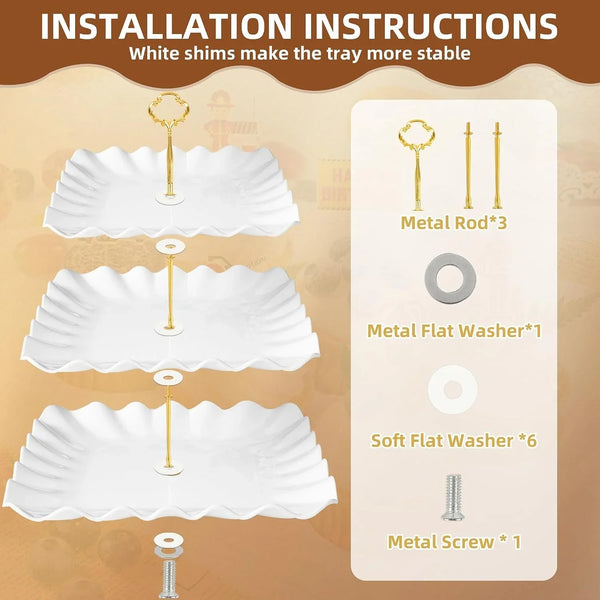 10 Pack Dessert Table Display Set, 4 Three-Tier Square Cupcake Stands and 6 Serving Trays for Cakes, Cupcakes, Pastries and Snacks, Baby Shower Decorations, Bridal Shower, Birthday, Wedding Party3
