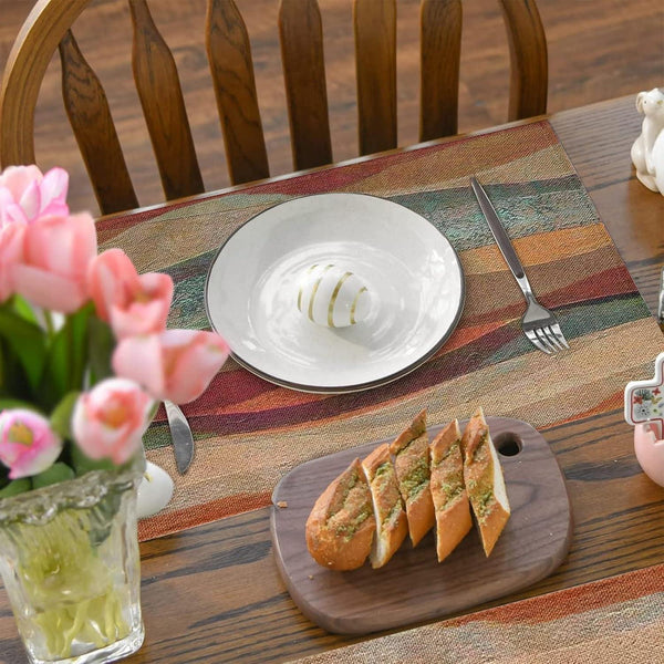Placemats Set of 6, Southwest Turquoise Arizona Stripes Placemats, Travertine Sandstone Dining Table Placemats, Washable Wipeable Linen Cloth Fabric Place Mat, Farmhouse Holiday Party Kitchen Decor5