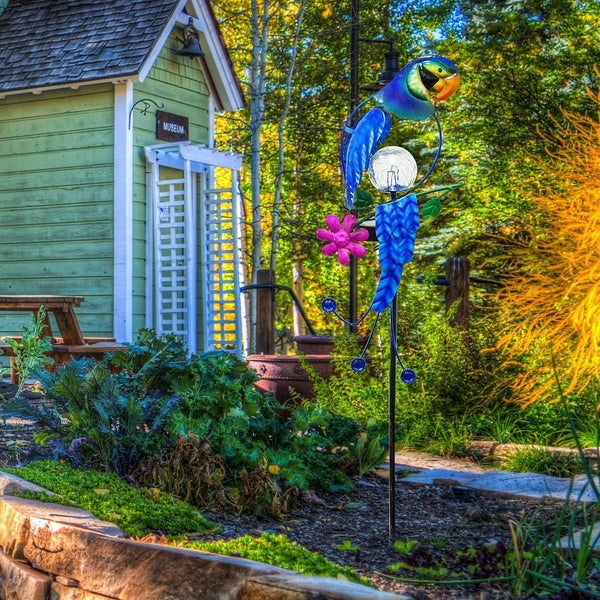 Solar Parrot Stake Lights Crackle Glass Globe Landscape Lamps Antique Metal Waterproof Decorative Light for Outdoor Pathway Lawn Patio Yard Warm White3