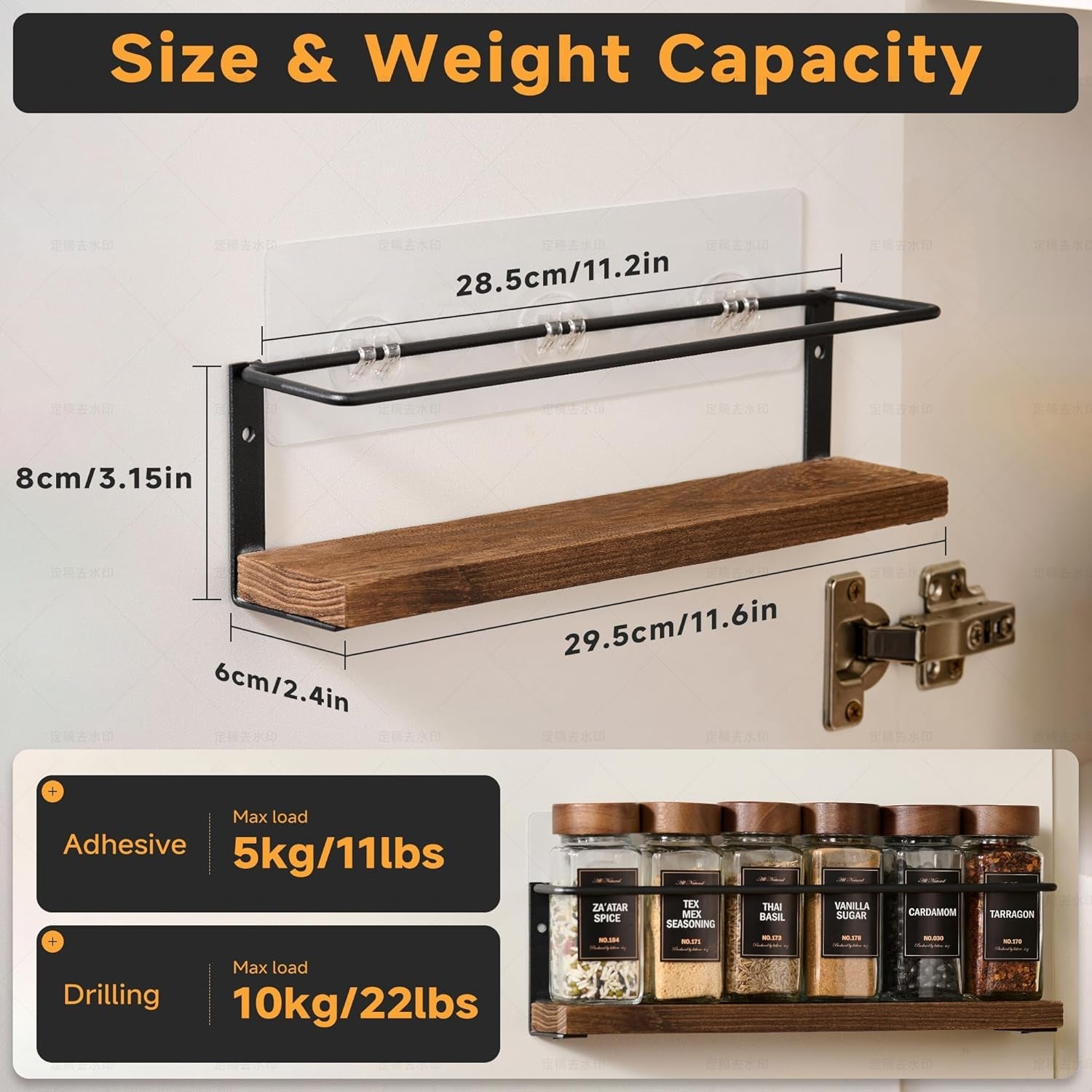 4-tier-wall-mount-spice-rack-organizer-with-24-glass-jars-216-labels-funnel-screw-adhesive-mount-black-metal-wood-spice-storage-for-kitchen-pantry-cabinet-11-6-l-x-2-4-w-x-3-2-h