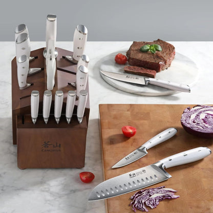 Alps Series German Steel Forged 17-Piece Knife Block Set, Acacia (White)6