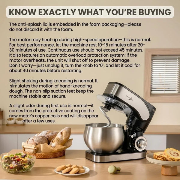 Stand Mixer 5.3QT Tilt-Head 6+P Speed Household Food Mixer Black | Lightweight Tilt-Head Kitchen Mixer with Egg Cream Whisk,Dough Hook,Flat Beater&Splash Guard,For Baking Cake,Pizza&Sugar9
