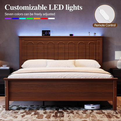 Queen Size Bed Frame with Headboard, Wood Platform Bed4