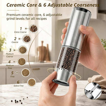 Electric Salt and Pepper Grinder Set Type-C Charging, 6 Levels, LED Light2
