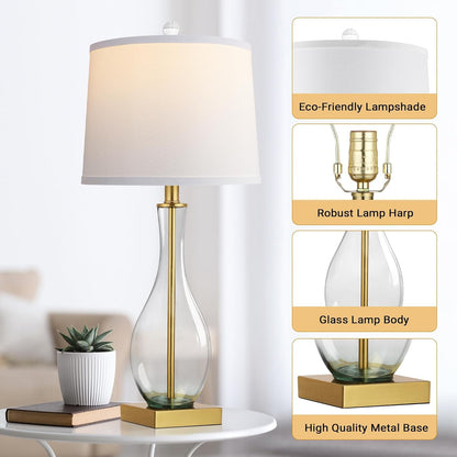 27" Glass Table Lamps with USB Ports, Touch Dimming Nightstand Lamps4