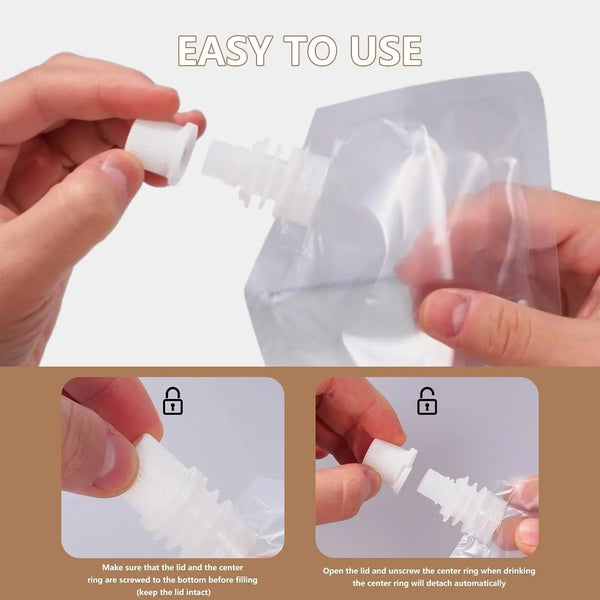 Plastic Flasks 40 PCS - Leak-Proof, Reusable, Flexible Juice Bags, Bpa-Free for Travel, Outdoor Sports, Concerts, Events (8OZ - 40PCS + 3 Funnels)4