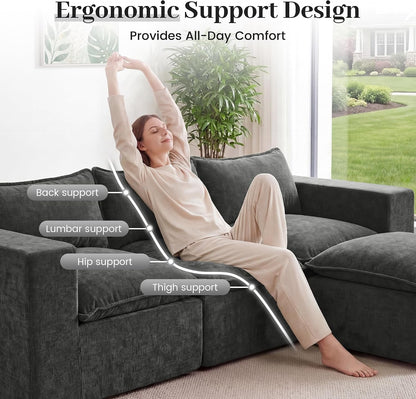 101" Boneless Cloud Sectional Couch for Living Room, Sectional L Shaped Sofa Couch with Ottoman, Modular Sleeper Sofa for Apartment，No Assembly, Dark Grey7