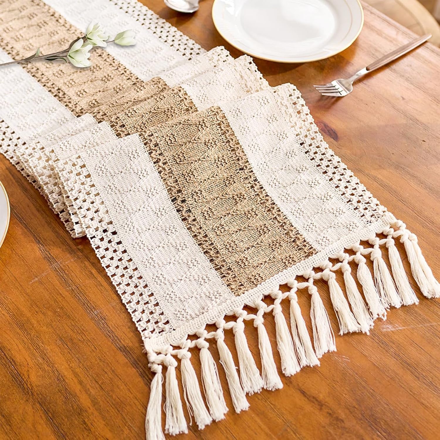 boho-table-runner-for-fall-home-decor-with-tassels-72-inches-farmhouse-rustic-cream-brown-table-runners-for-bohemian-kitchen-summer-dining-table12x72in-fringe-included