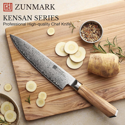 8 Inch Chef Knife, 67-Layer Damascus Steel Pro Kitchen Knife with Unique Hybrid Octagonal-Oval Olive Wood Handle, 10Cr15Comov Super Steel, Ultra-Sharp 13° Blade6