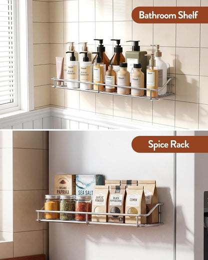 Bathroom Shelf Organizer Shower Caddy Storage Kitchen Rack with Traceless Transparent Adhesive No Drilling SUS304 Stainless Steel, 15.75 Inch, Silver9