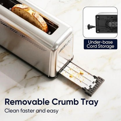 ® Slim Long Slot Stainless Steel Toaster, Toaster 2 Slice Wide Slot with 10.24 X 1.5 in Slot, Bagel Defrost Cancel, 7 Shades, Crumb Tray7