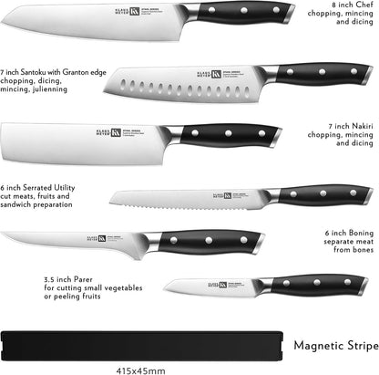 Stahl 7 Piece Knife Set with Magnetic Knife Holder Black | High Carbon German Steel, Full-Tang, Ultra-Sharp, Easy Installation without Damaging Wall, Strong Magnet, Minimalist Kitchen3