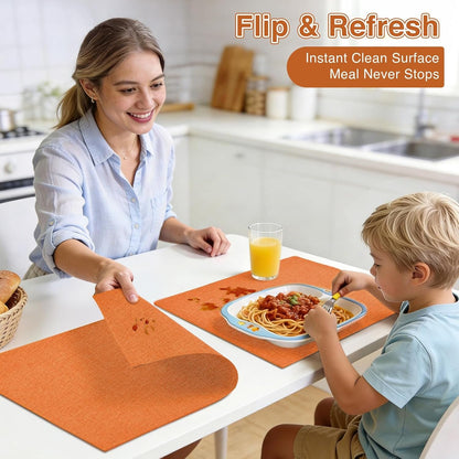 Linen Fabric Placemats Set of 4, Machine Washable, Heat Resistant, Wrinkle Free Thick Polyester Kitchen Place Mats for Dining Table (Orange)3