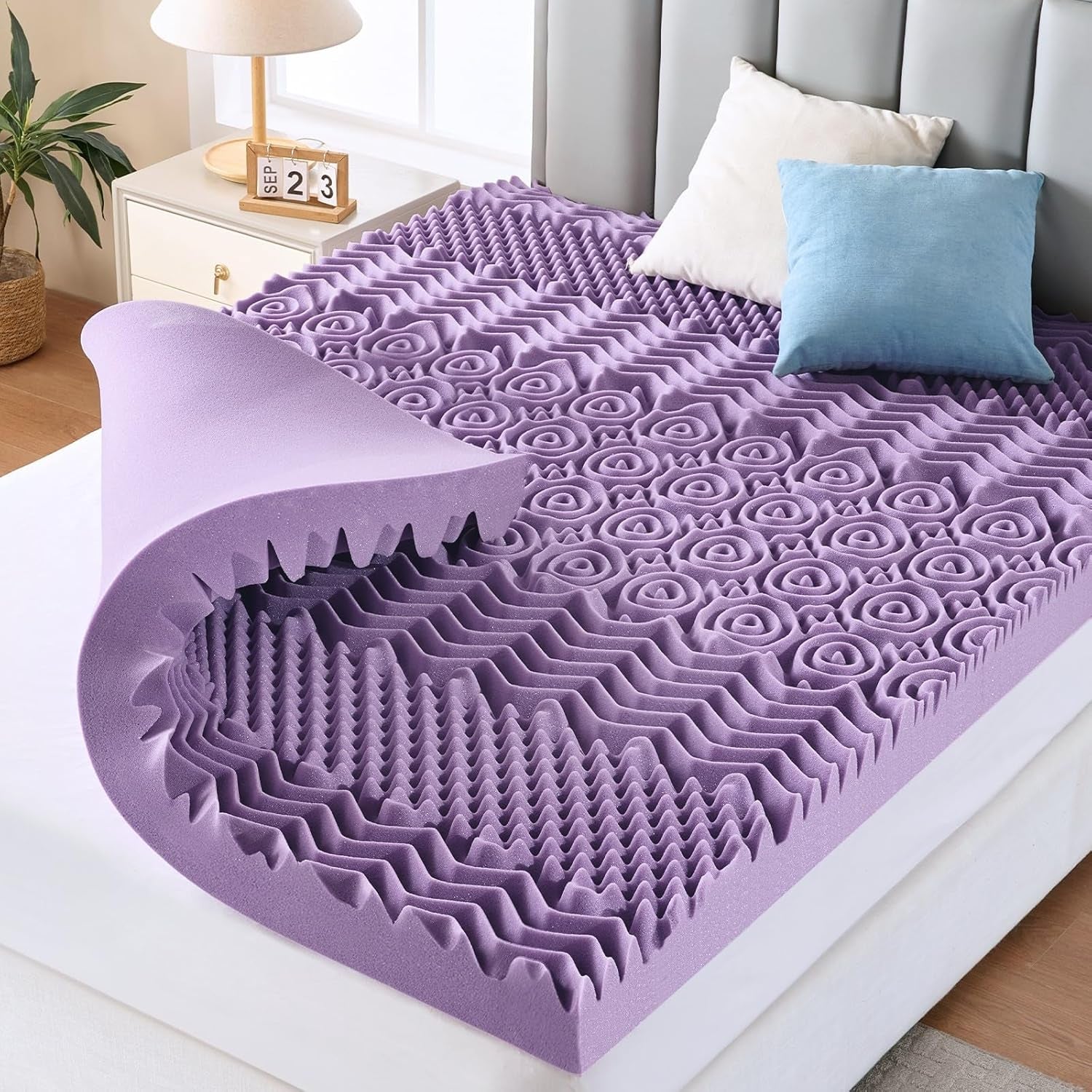 3-inch-7-zone-queen-mattress-topper-egg-crate-memory-foam-mattress-topper-queen-size-for-back-pain-lavender-gel-infused-bed-pad-certipur-us-and-oeko-tex-certification-60-80