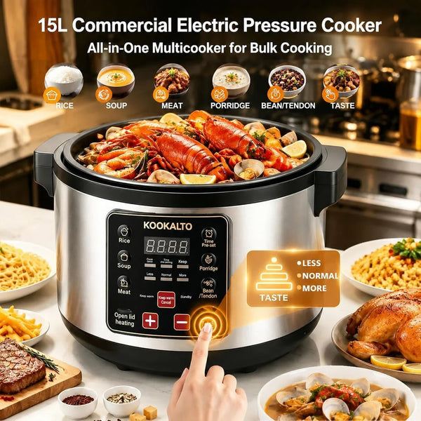 15L Stainless Steel Commercial Pressure Cooker | 24-Hour Presetting Electric Rice Cooker | 6 in 1 Slow Cooker with Temperature Control Food Warmer with Nonstick Pot3