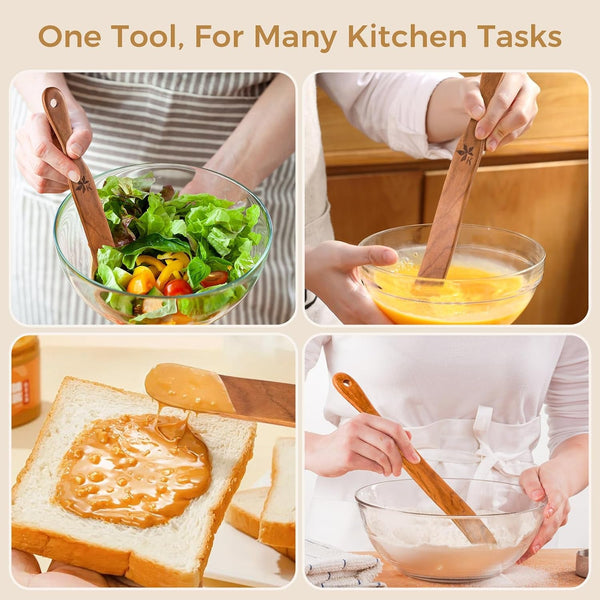 Spurtle for Sourdough Starter, Danish Dough Whisk and Jar Spatula, Solid Teak Wood for Mixing, Scraping Jars and Bread Making Tools, Wooden Kitchen Utensils for Non-Stick Cookware (2) (2 Pcs Spurtle)7