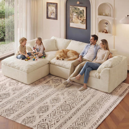 109" Modular Sectional Sofa, Cloud Comfy Chenille Couch with Deep Seats (Beige)3