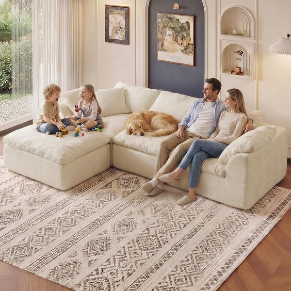109" Modular Sectional Sofa, Cloud Comfy Chenille Couch with Deep Seats (Beige)3