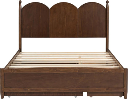 Queen Size Platform Bed with 2 Storage Drawers and Twin XL Size Trundle, Rustic Design Wooden Bed Frame, Walnut6
