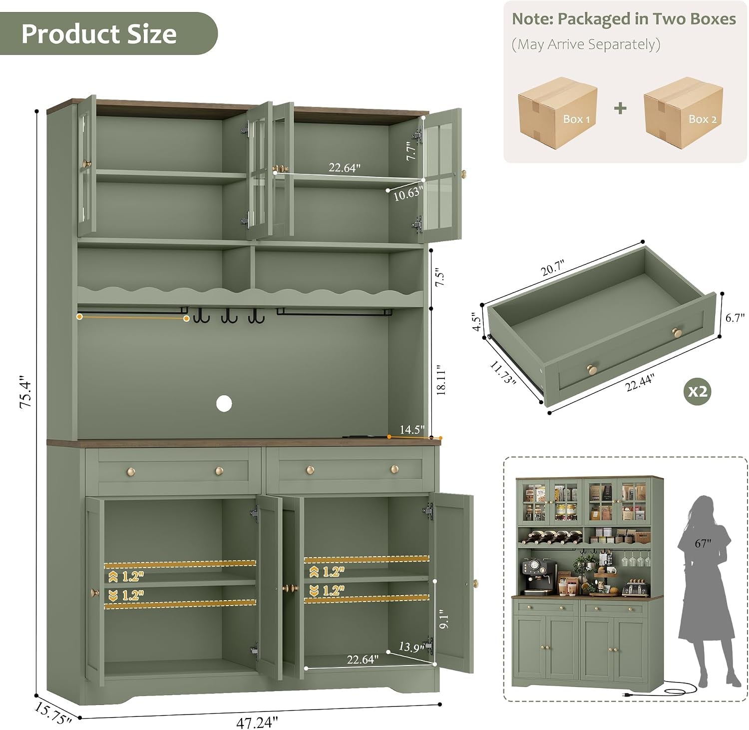 75-kitchen-pantry-storage-cabinet-coffee-bar-hutch-cabinet-green-tall-pantry-cabinet-with-charging-station-wide-countertop-glass-doors-wine-rack-cup-holder-drawers-dining-room
